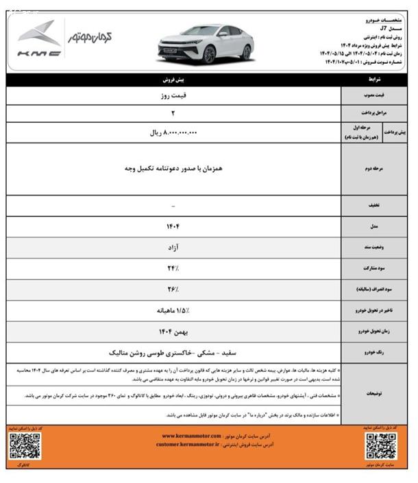 طرح جدید پیش فروش محصولات کرمان موتور (مرداد 1404)